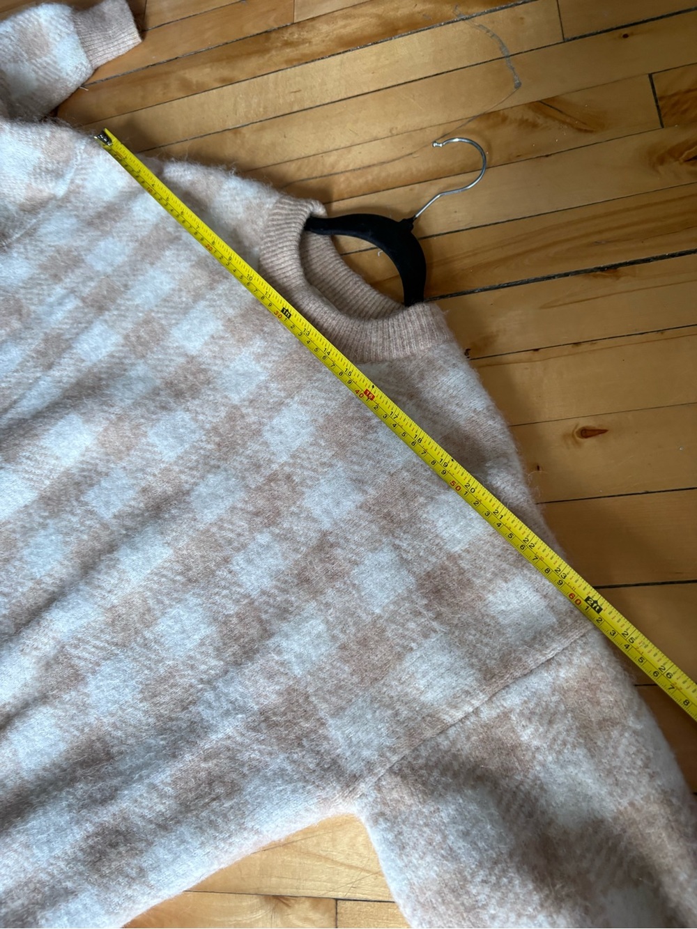 Sezane Sz M Becky Tan Checker Baby Alpaca Blend Relaxed Sweater - Picture 11 of 11
